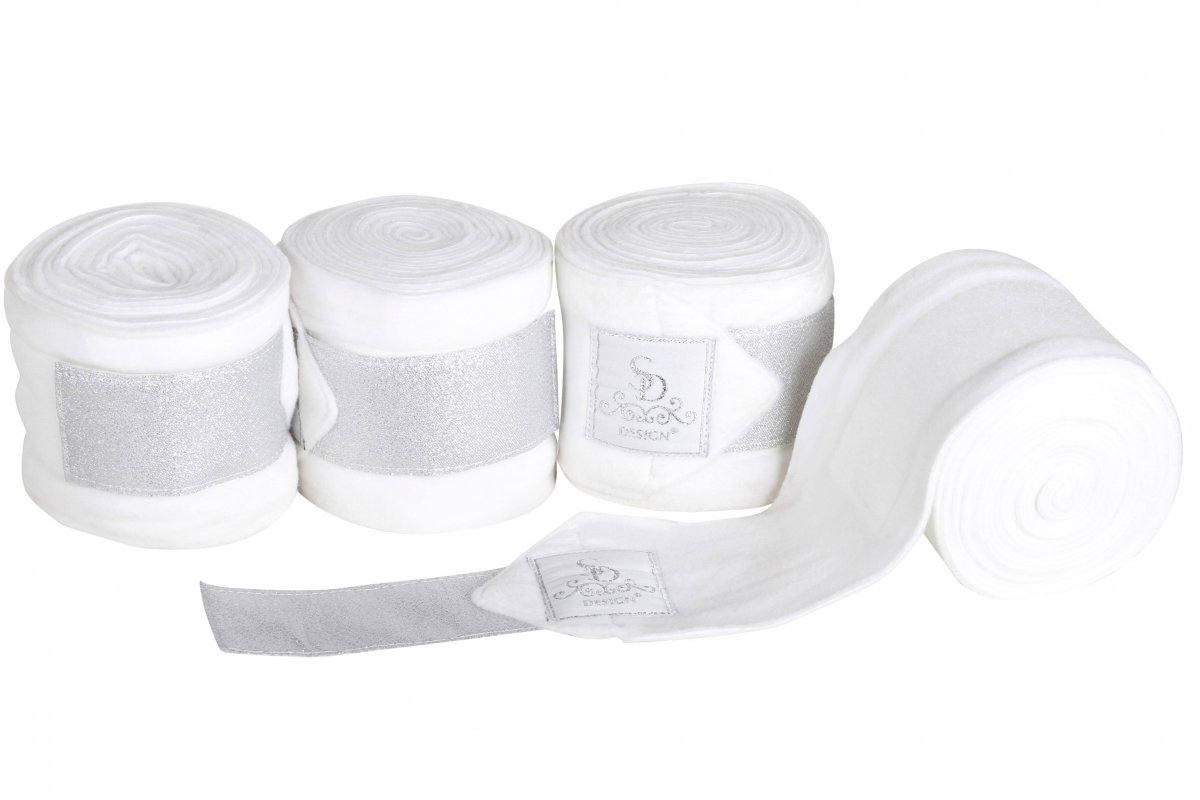 SD Show Collection fleece bandages in white with Silver Glitter. D174